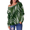 White Green Tropical Palm Leaves Off Shoulder Sweatshirt