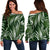 White Green Tropical Palm Leaves Off Shoulder Sweatshirt