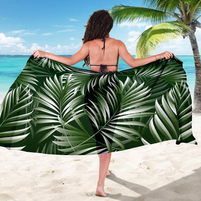 White Green Tropical Palm Leaves Sarong Pareo Wrap