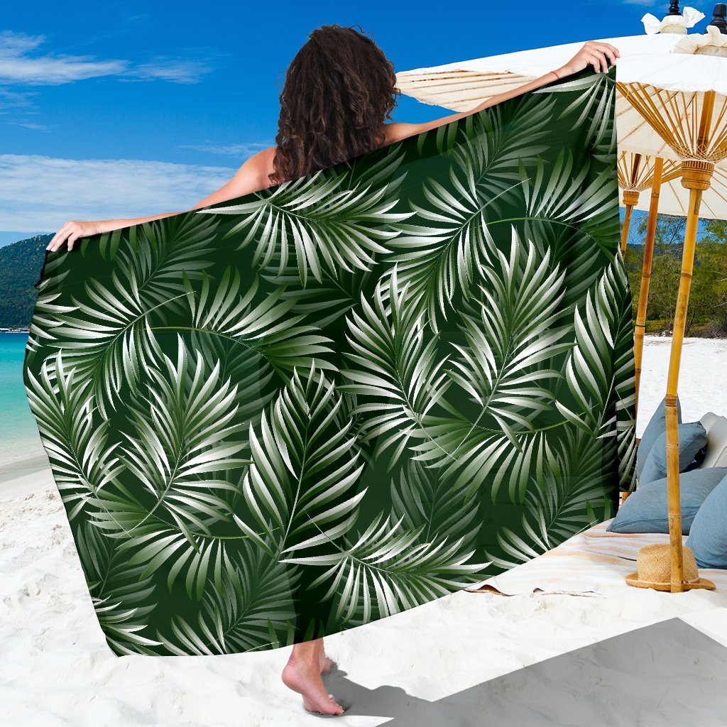 White _ Green Tropical Palm Leaves Beach Sarong Pareo Wrap