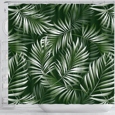 White Green Tropical Palm Leaves Shower Curtain