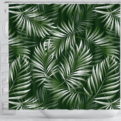 White _ Green Tropical Palm Leaves Shower Curtain