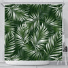 White Green Tropical Palm Leaves Shower Curtain