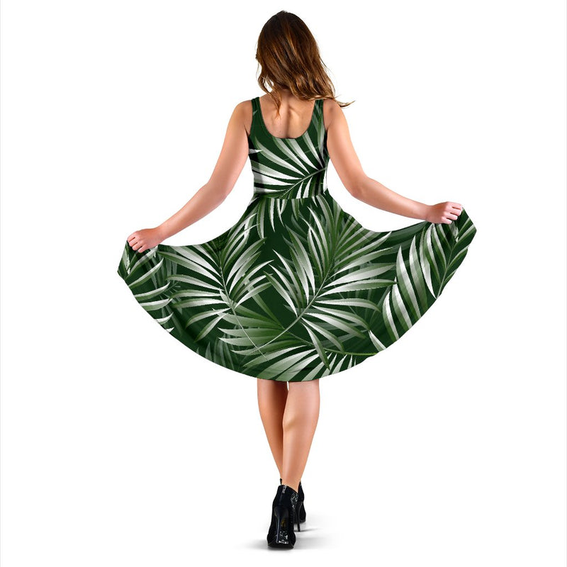 White Green Tropical Palm Leaves Sleeveless Mini Dress