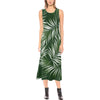 White Green Tropical Palm Leaves Sleeveless Open Fork Long Dress