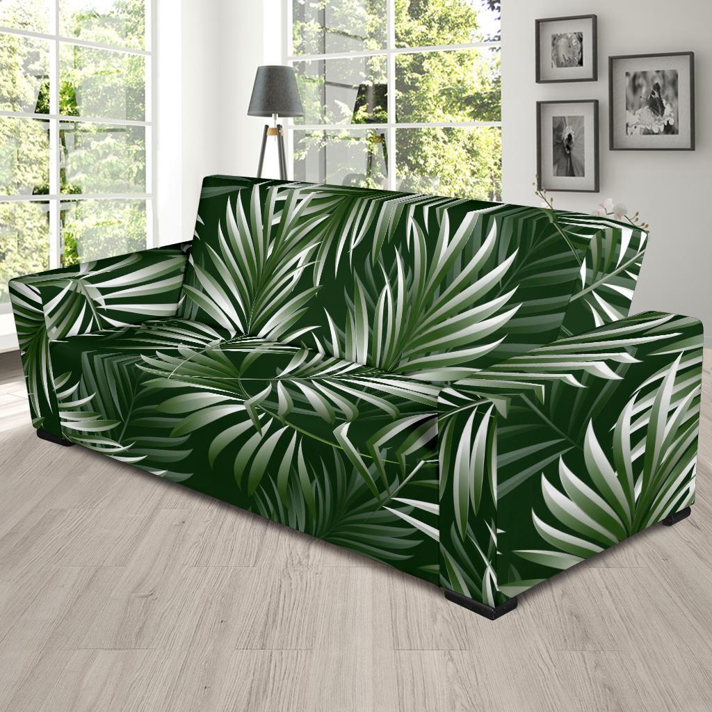 White Green Tropical Palm Leaves Sofa Slipcover-JORJUNE.COM