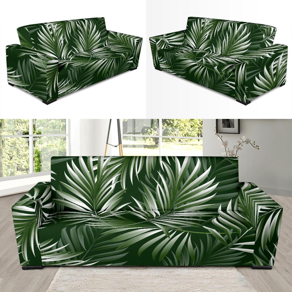 White Green Tropical Palm Leaves Sofa Slipcover-JORJUNE.COM