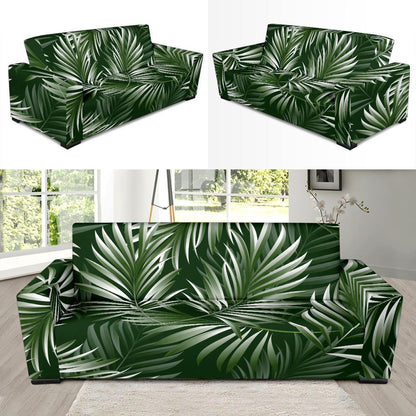 White Green Tropical Palm Leaves Sofa Slipcover-JORJUNE.COM