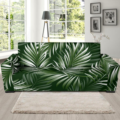 White Green Tropical Palm Leaves Sofa Slipcover-JORJUNE.COM