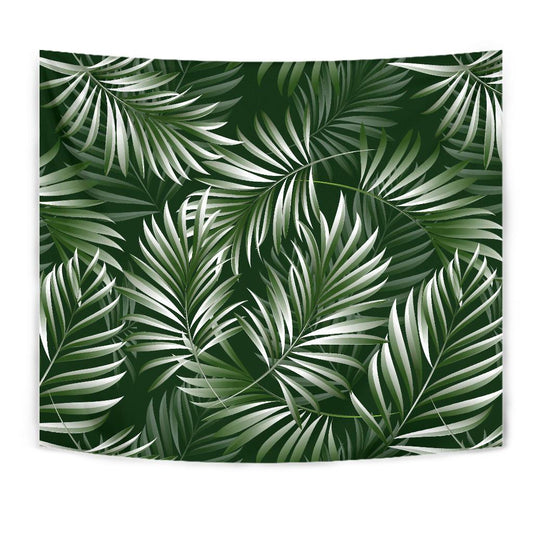 White Green Tropical Palm Leaves Tapestry
