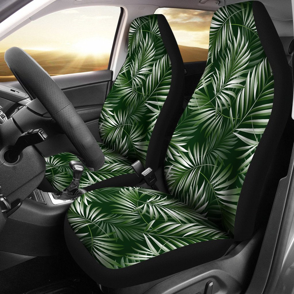 White & Green Tropical Palm Leaves Universal Fit Car Seat Covers