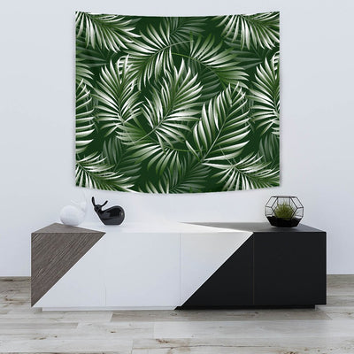 White _ Green Tropical Palm Leaves Wall Tapestry