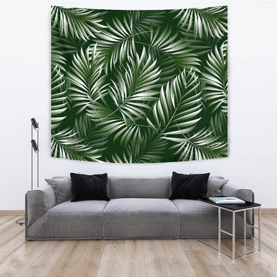 White _ Green Tropical Palm Leaves Wall Tapestry