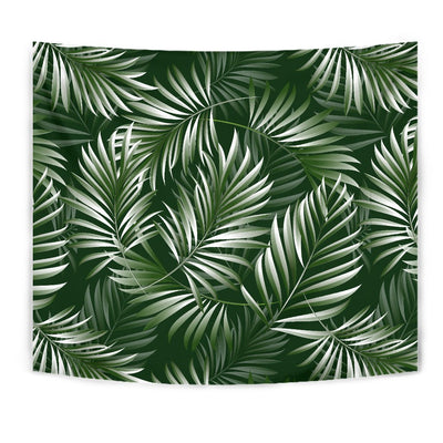 White _ Green Tropical Palm Leaves Wall Tapestry