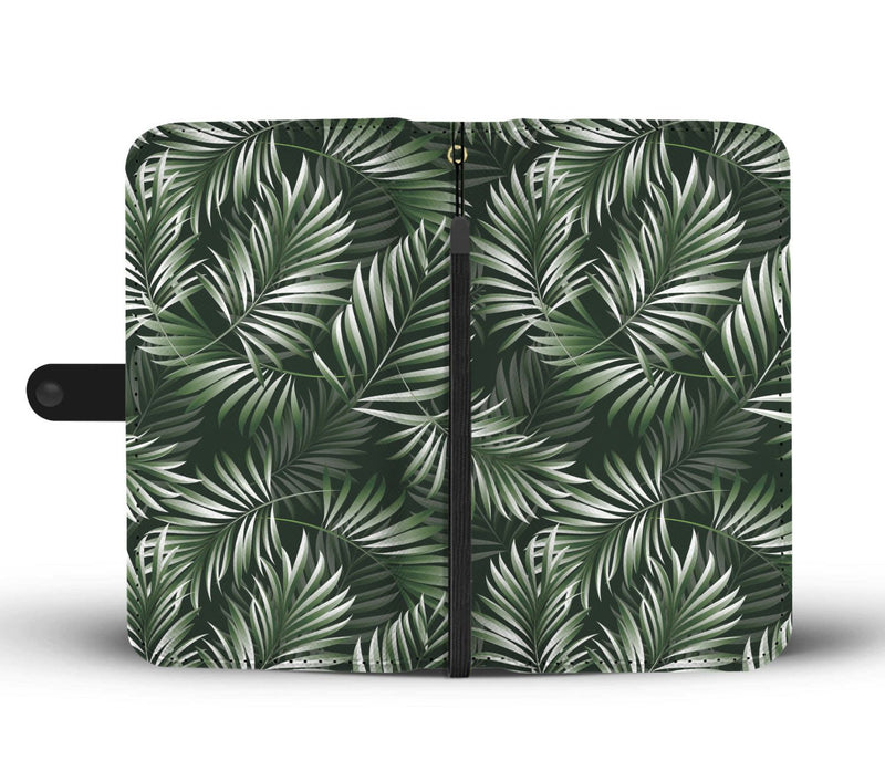 White & Green Tropical Palm Leaves Wallet Phone Case