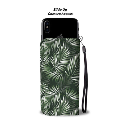 White & Green Tropical Palm Leaves Wallet Phone Case