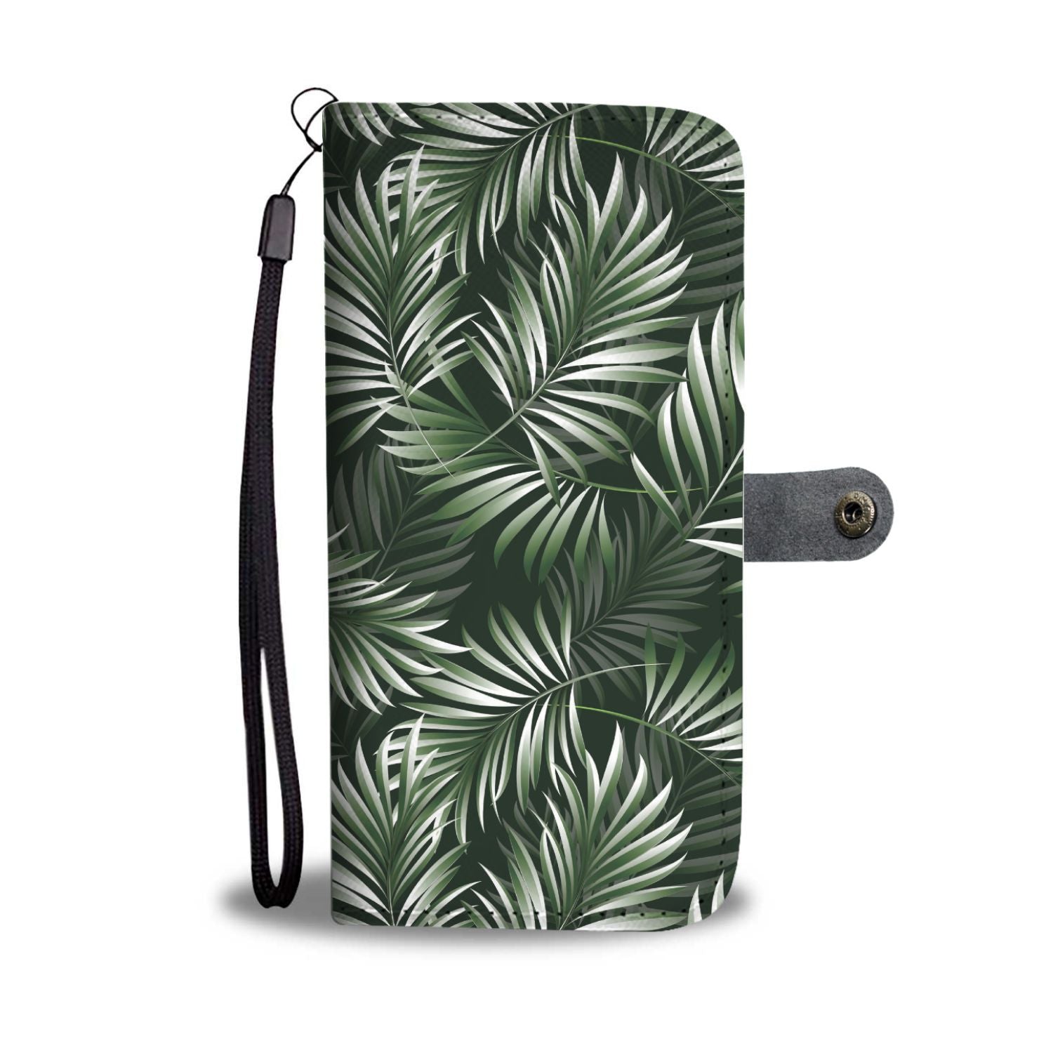 White & Green Tropical Palm Leaves Wallet Phone Case