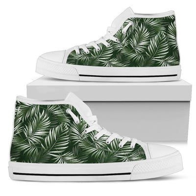 White & Green Tropical Palm Leaves Women High Top Canvas Shoes