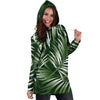 White Green Tropical Palm Leaves Women Hoodie Dress