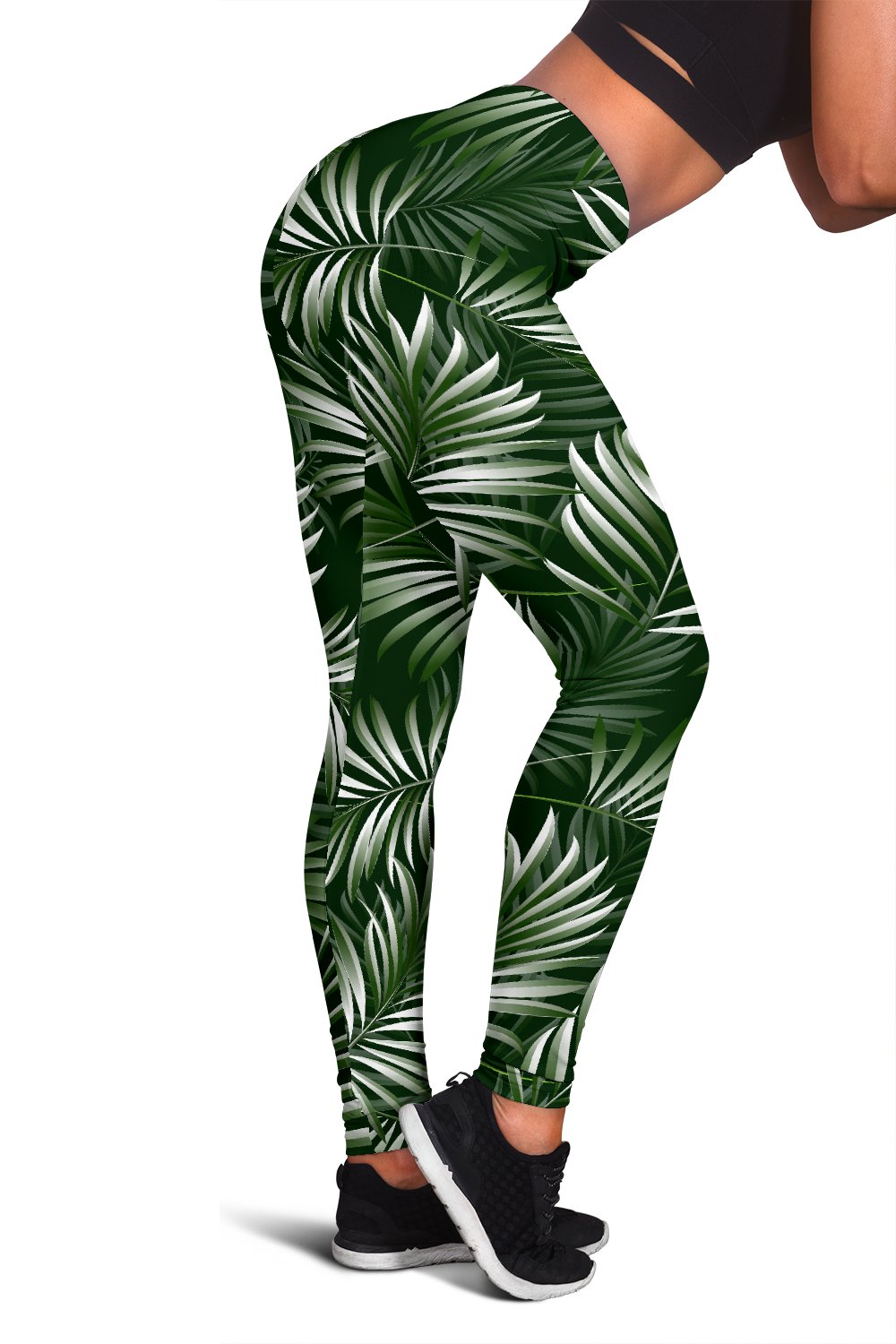 White Green Tropical Palm Leaves Women Leggings