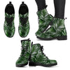 White & Green Tropical Palm Leaves Women & Men Leather Boots