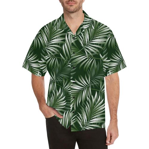 White & Green Tropical Palm Men Hawaiian Shirt