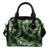 White & GreenTropical Palm Leaves Leather Shoulder Handbag