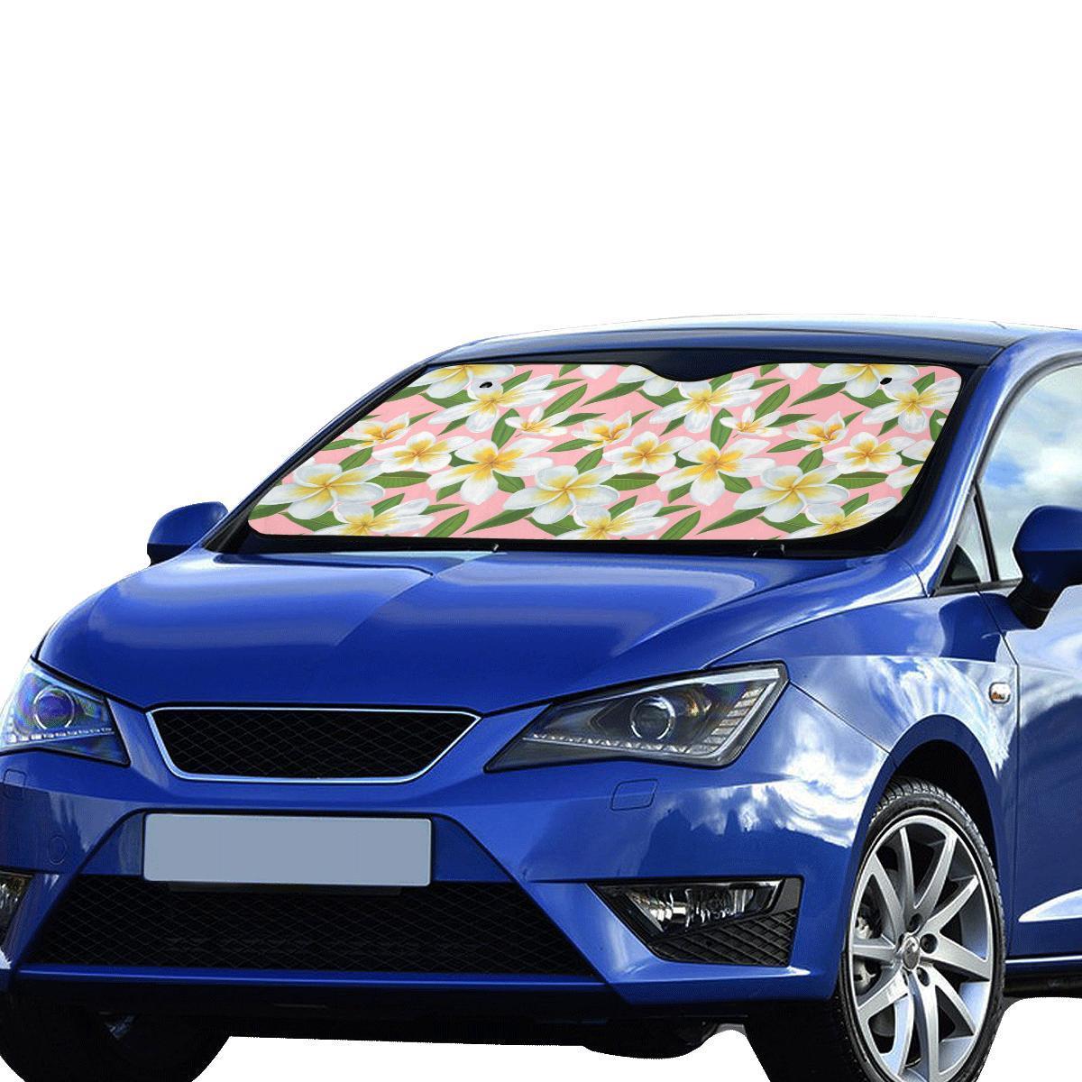 White Plumeria Pattern Print Design PM011 Car Sun Shade-JorJune