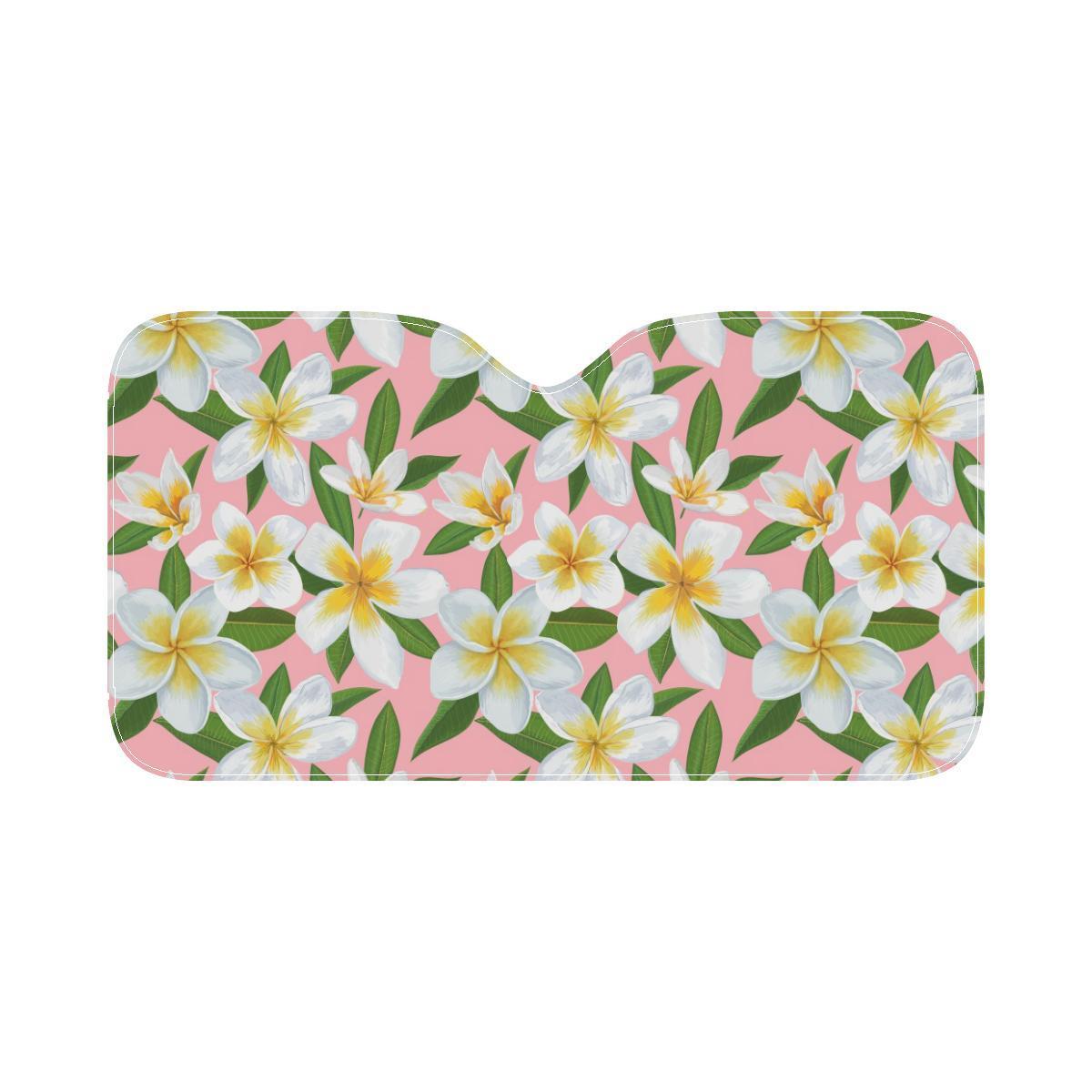 White Plumeria Pattern Print Design PM011 Car Sun Shade-JorJune