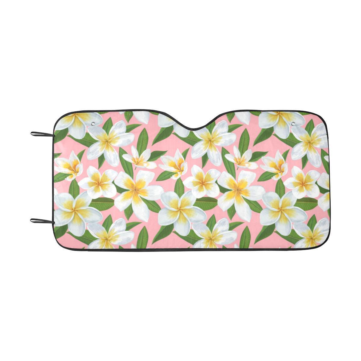 White Plumeria Pattern Print Design PM011 Car Sun Shade-JorJune