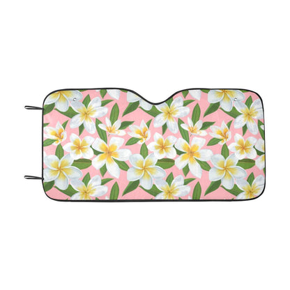 White Plumeria Pattern Print Design PM011 Car Sun Shade-JorJune