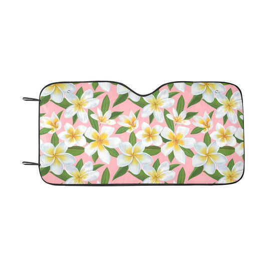 White Plumeria Pattern Print Design PM011 Car Sun Shade-JorJune