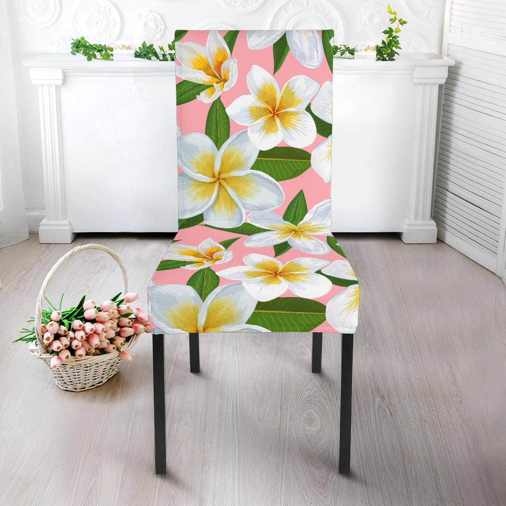 White Plumeria Pattern Print Design PM011 Dining Chair Slipcover-JORJUNE.COM