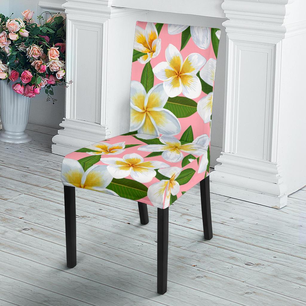 White Plumeria Pattern Print Design PM011 Dining Chair Slipcover-JORJUNE.COM