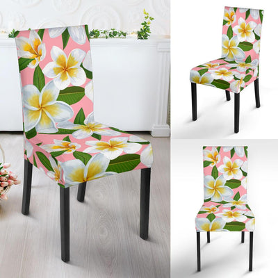 White Plumeria Pattern Print Design PM011 Dining Chair Slipcover-JORJUNE.COM
