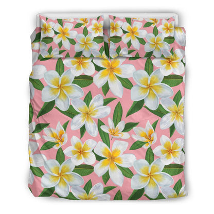 White Plumeria Pattern Print Design PM011 Duvet Cover Bedding Set-JORJUNE.COM