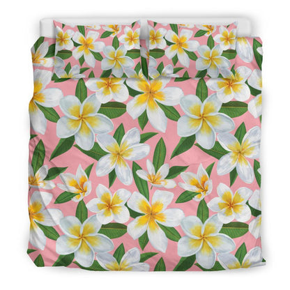 White Plumeria Pattern Print Design PM011 Duvet Cover Bedding Set-JORJUNE.COM