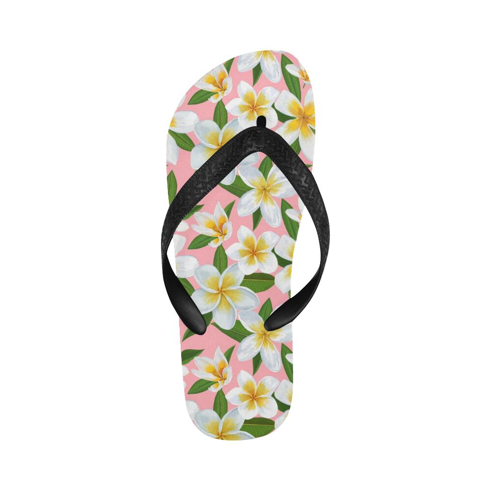 White Plumeria Pattern Print Design PM011 Flip Flops-JorJune