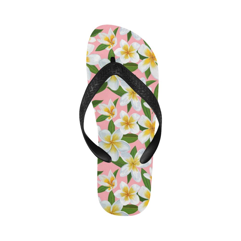 White Plumeria Pattern Print Design PM011 Flip Flops-JorJune