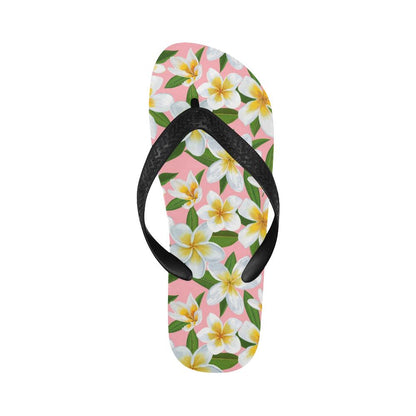White Plumeria Pattern Print Design PM011 Flip Flops-JorJune
