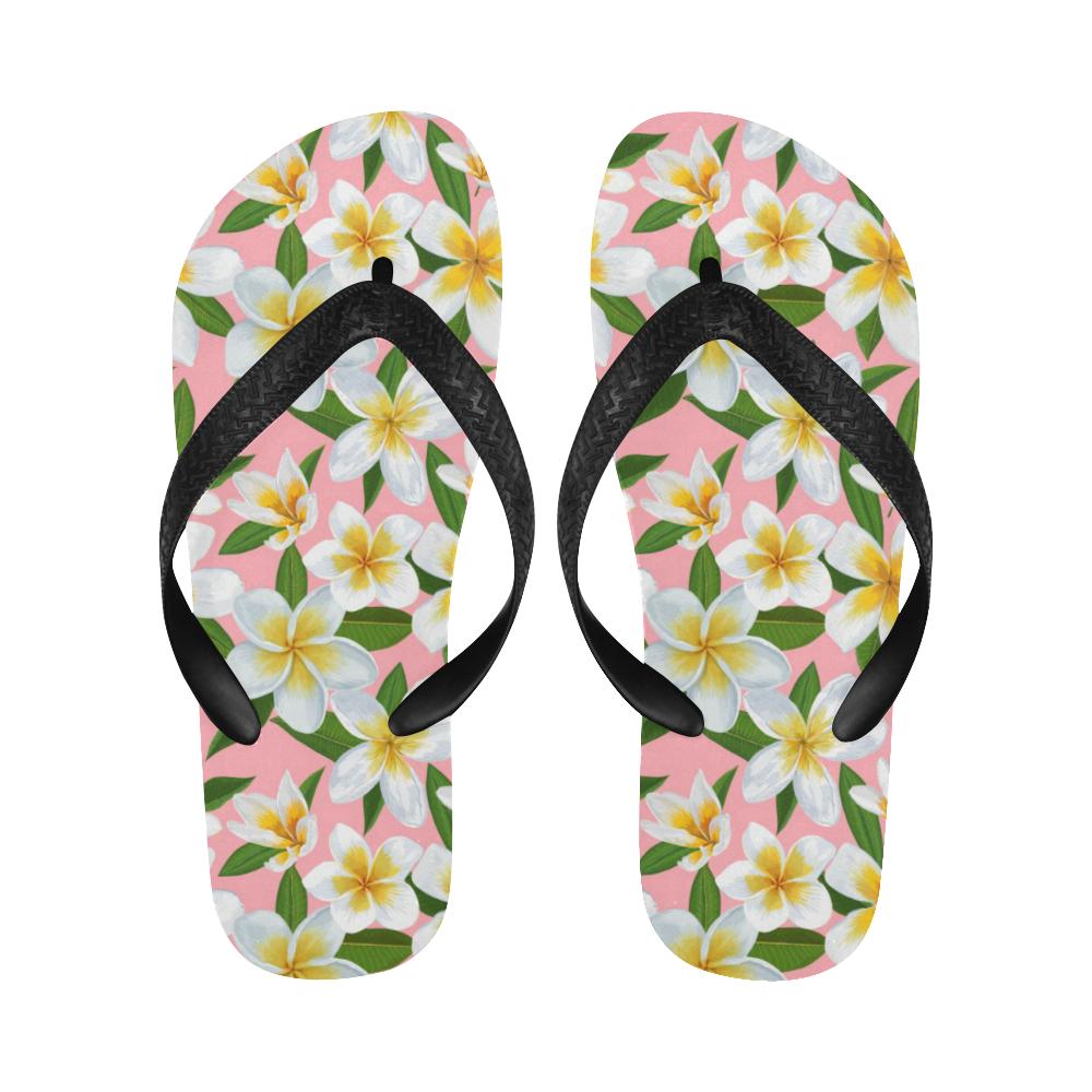 White Plumeria Pattern Print Design PM011 Flip Flops-JorJune