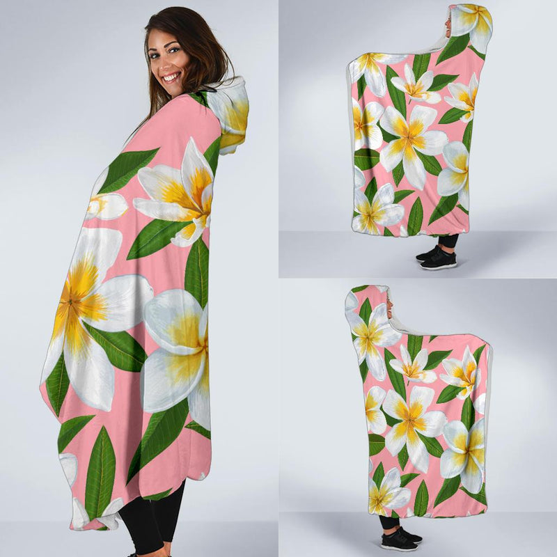 White Plumeria Pattern Print Design PM011 Hooded Blanket-JORJUNE.COM