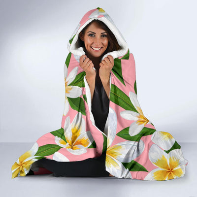 White Plumeria Pattern Print Design PM011 Hooded Blanket-JORJUNE.COM