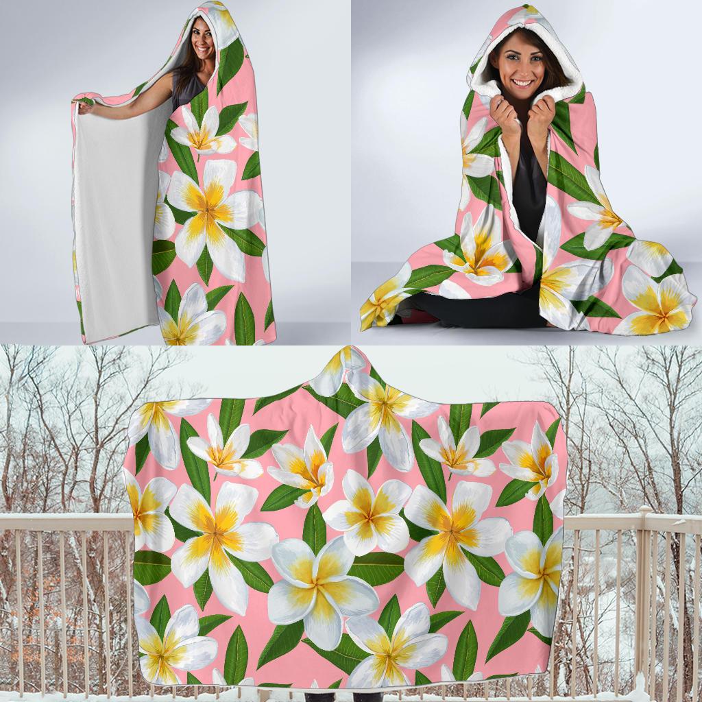 White Plumeria Pattern Print Design PM011 Hooded Blanket-JORJUNE.COM
