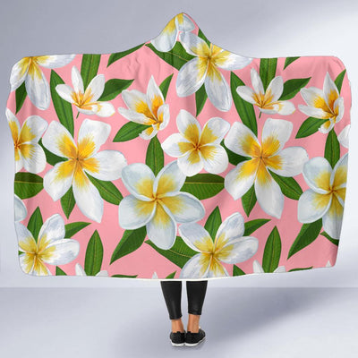 White Plumeria Pattern Print Design PM011 Hooded Blanket-JORJUNE.COM