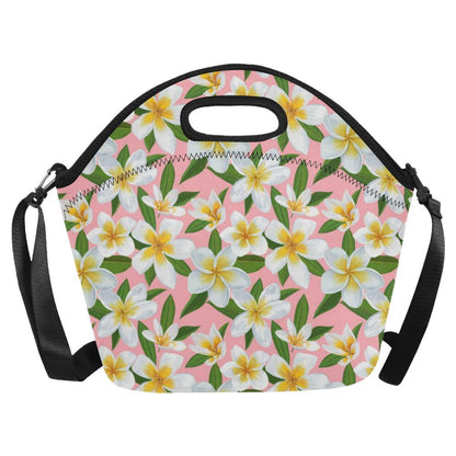 White Plumeria Pattern Print Design PM011 Neoprene Lunch Bag-JorJune