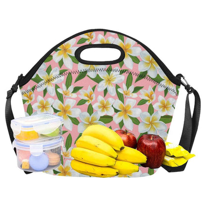 White Plumeria Pattern Print Design PM011 Neoprene Lunch Bag-JorJune