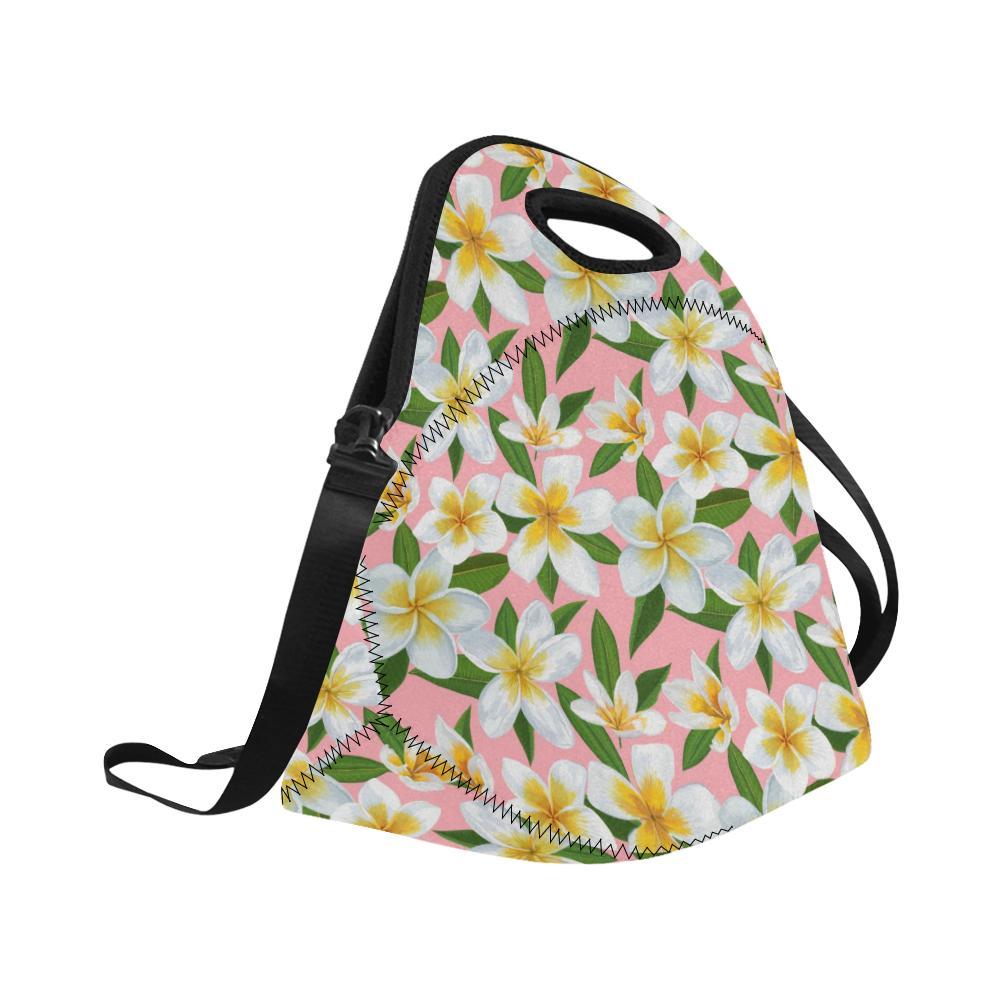 White Plumeria Pattern Print Design PM011 Neoprene Lunch Bag-JorJune