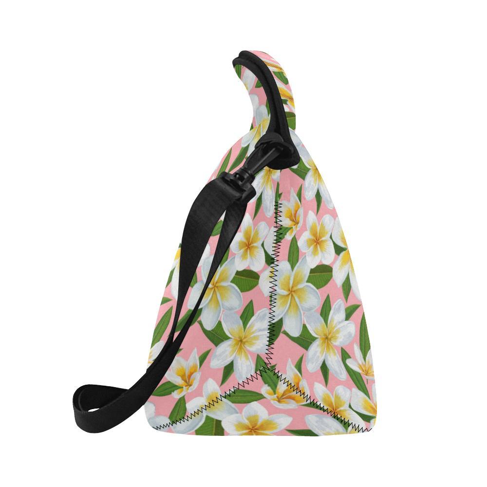 White Plumeria Pattern Print Design PM011 Neoprene Lunch Bag-JorJune