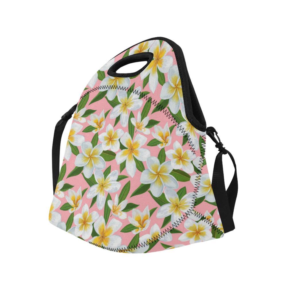 White Plumeria Pattern Print Design PM011 Neoprene Lunch Bag-JorJune